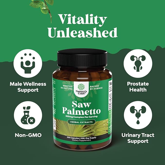 Extra Strength Saw Palmetto Extract - Advanced Herbal Complex for Hair Health and Urinary Support with Plant Sterols & Flavonoids - Potent Herbal Supplement with 500mg per Serving - 200 Capsules
