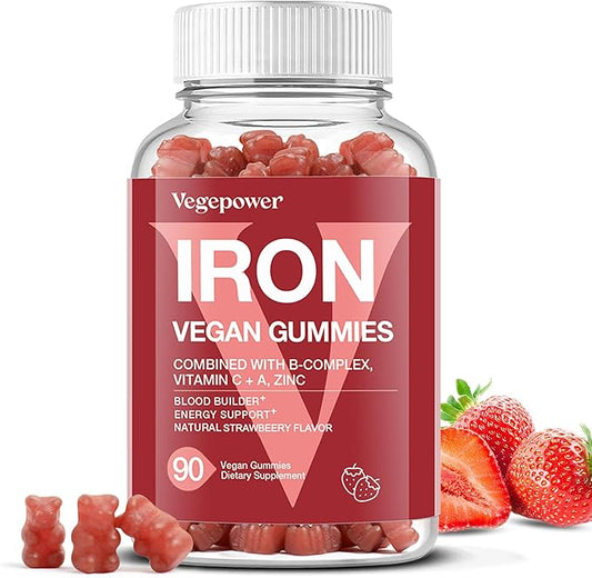 Iron Gummies Supplements for Women & Kids - Multivitamin with Iron for Blood Builder, Great Tasting Iron Gummy Vitamins with Vitamin C for Max Absorption - Vegan Iron Chewable, Strawberry 90 Count
