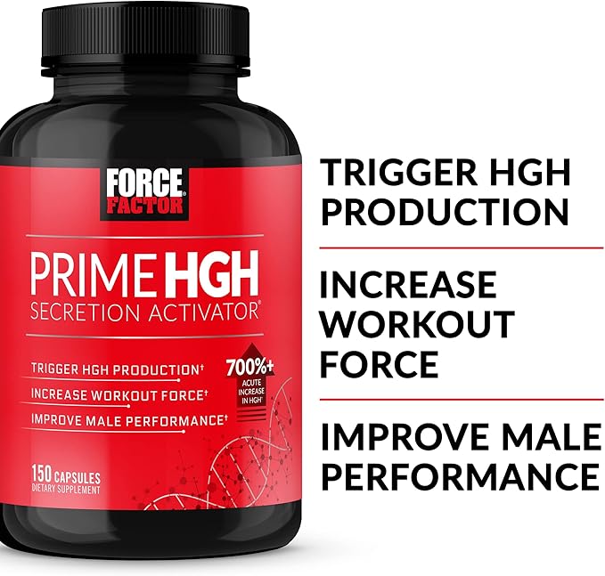 FORCE FACTOR Prime HGH Secretion Activator Supplement for Men with L-Arginine and L-Glutamine to Trigger HGH Production, Boost Workout Force, and Improve Athletic Performance, 150 Capsules