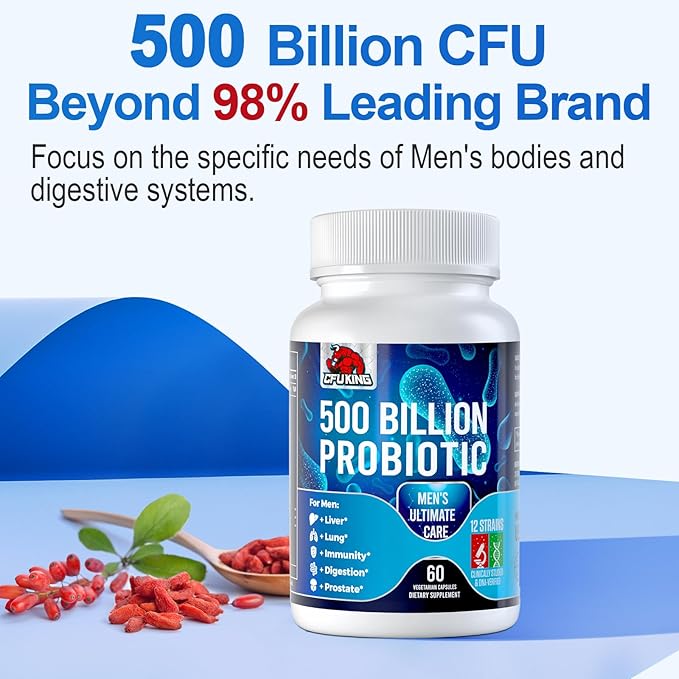 Probiotics for Men, 500 Billion CFU & 12 Strains Mens Probiotic, Men Probiotics with Turmeric, Cranberry, Goji, Gut Health for Men, Probiotics for Men Digestive Health, Immune Bloating, 120-Day Supply