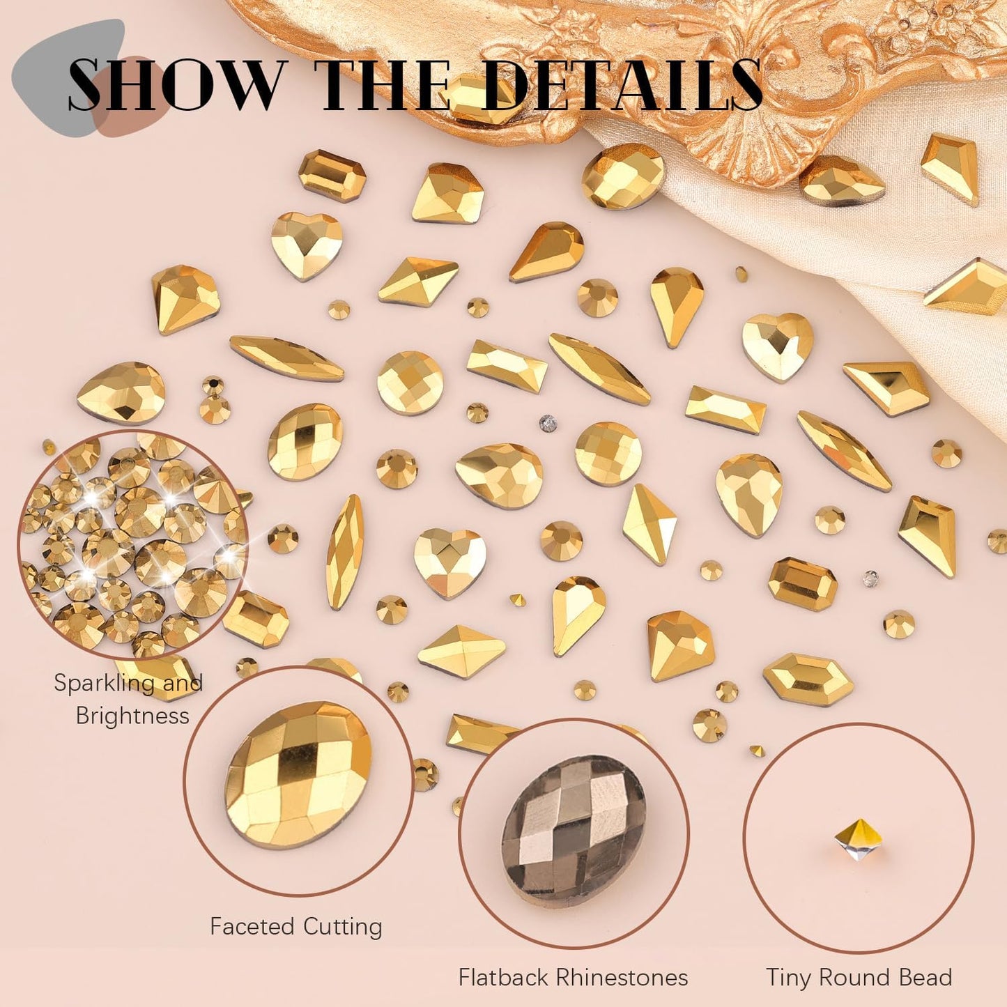 2060Pcs Mineral Gold Glass Nail Rhinestones 60Pcs Multi Shapes Flatback Nail Gems + 2000Pcs 1.5-4mm Round Crystal with Rhinestones Glue Gel, Manicure Nail Charms Diamond Gemstones for Nail Art