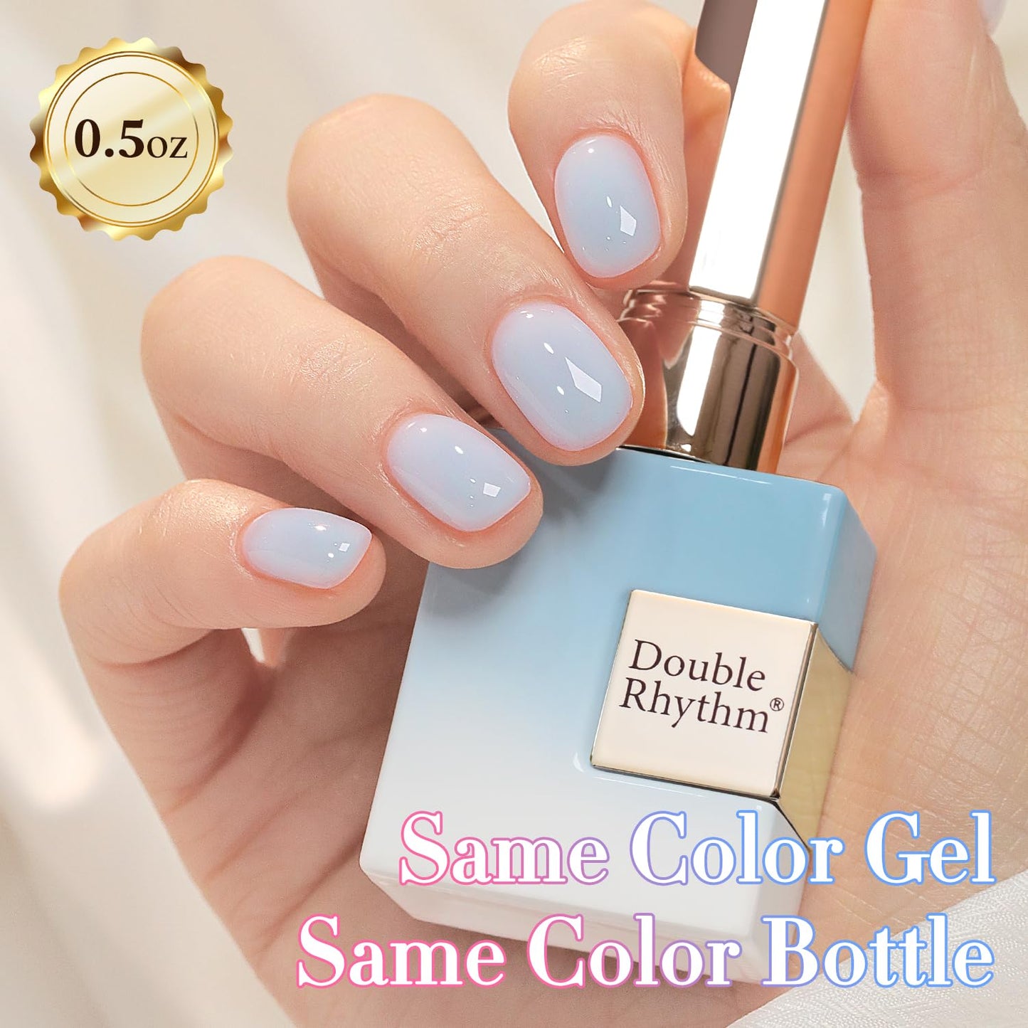 Double Rhythm 0.50 OZ Translucent Gel Polish Same Color Same Bottle Sheer Pastel Neutral Natural Milky 15 ML Jelly UV Nail Art DIY at Home (Blue-A1624)