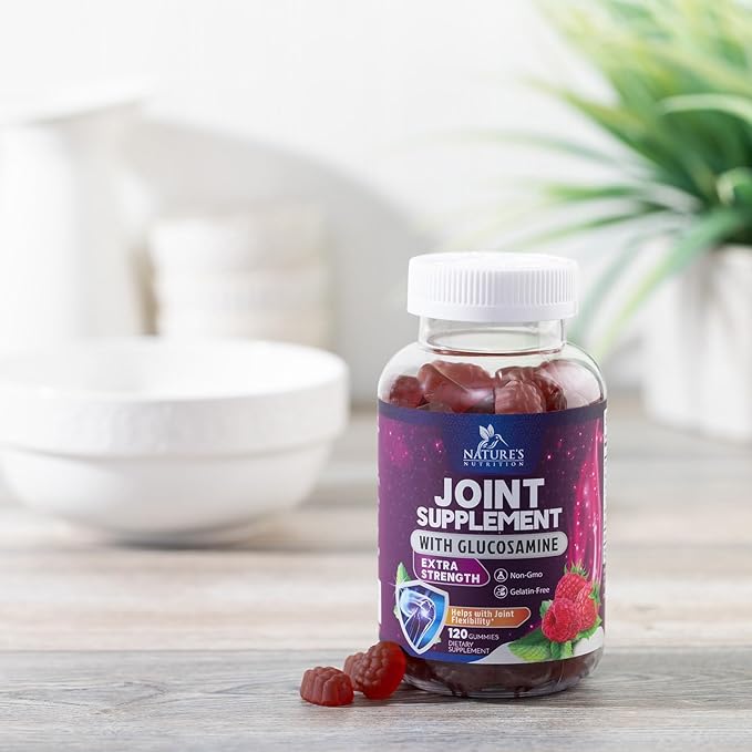 Joint Support Gummies Glucosamine Plus Vitamin E - Nature's Joint Support Supplement for Occasional Discomfort for Back, Knees & Hands - Cartilage & Joint Health & Flexibility Support - 120 Gummies
