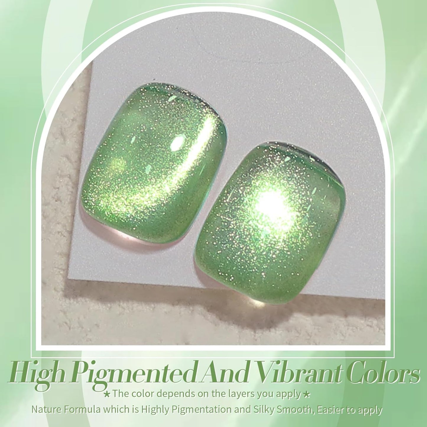 BORN PRETTY Green Cat Magnetic Eye Gel Nail Polish Shimmer Glitter Holographic Aurora Green Magnetic Gel Polish Nail Art Manicure DIY at Home 15ML