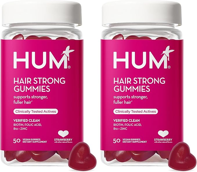 HUM Hair Strong - Daily Gummies with Biotin to Improve Hair Growth - Fo Ti, Folic Acid, Zinc, Vitamin B12 & PABA to Support Healthy Hair, Skin and Nails for Women and Men (100-Count)