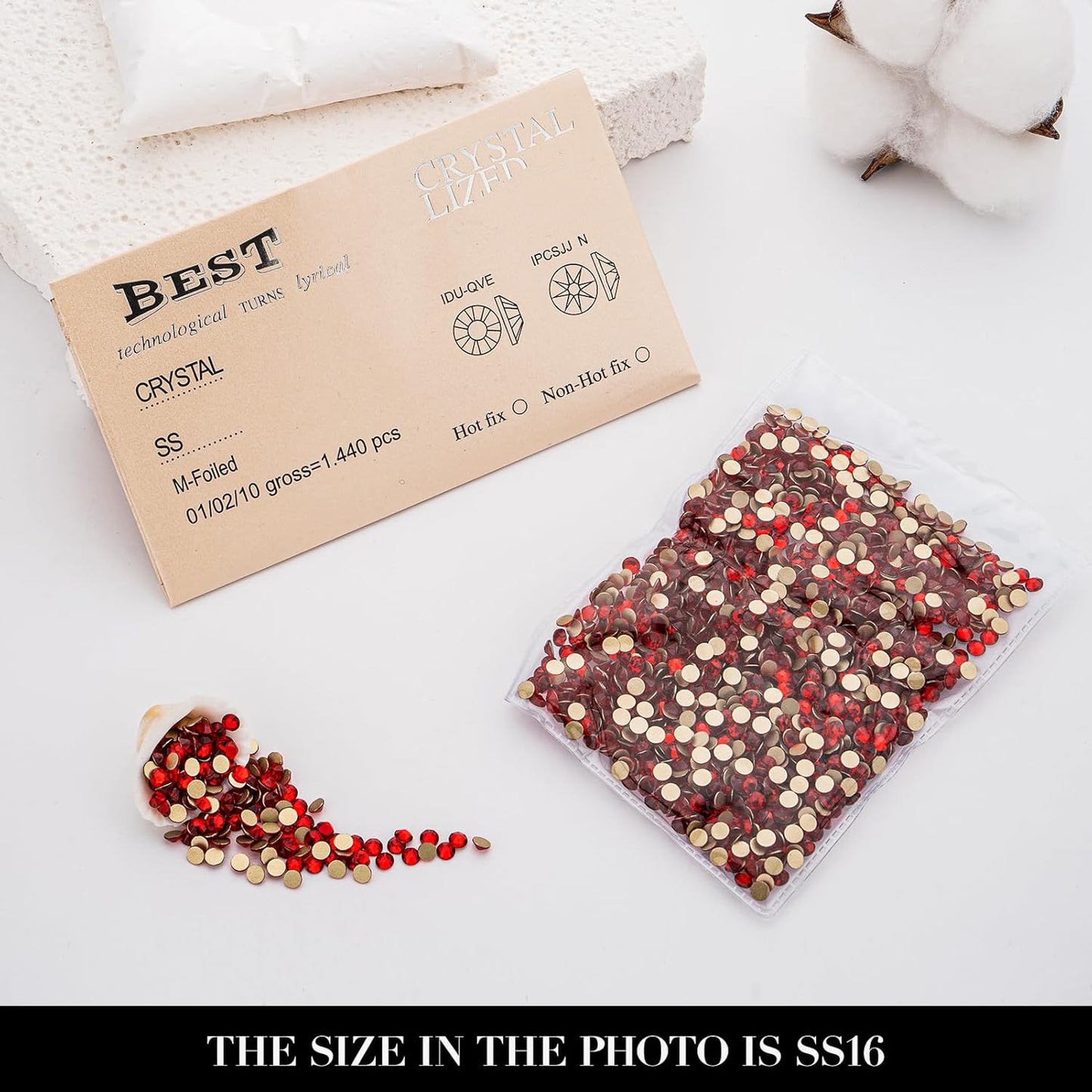 Novani Red Rhinestones 1440pcs Flat Back Round Rhinestone Style 2088 Sparkly Crystal Gemstones for Nail Art and Crafting SS16,3.8-4.0mm