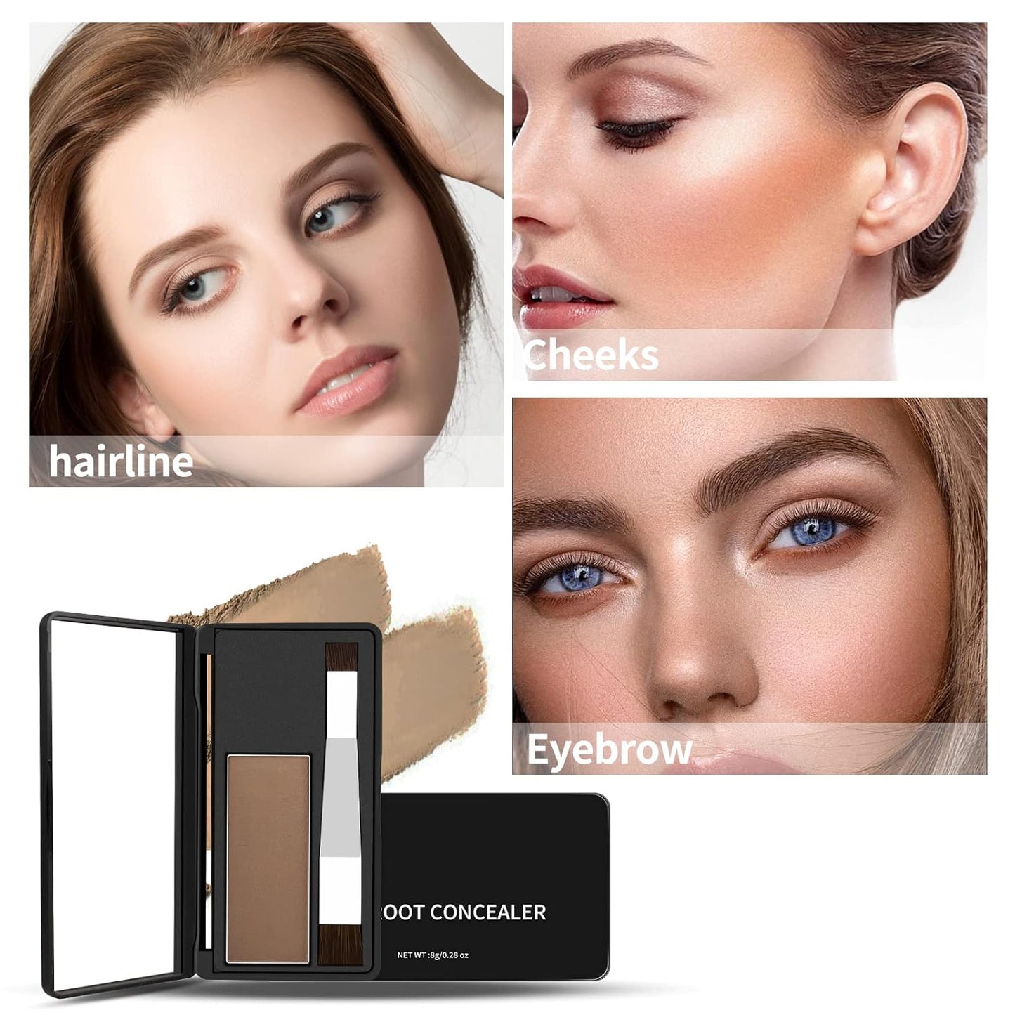 Boobeen Hair Shadow Powder Kit, Root Touch Up Powder Cover Hair Color, Temporary Concealer Powder with Brush for Gray Hair Root