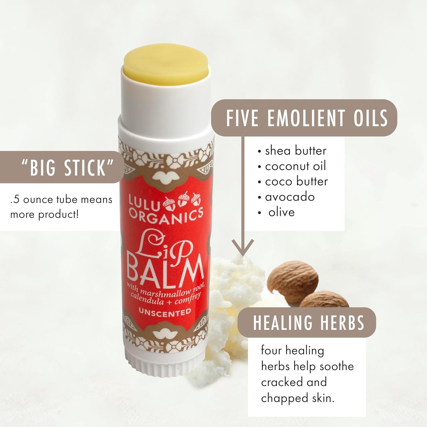 Natural Lip Balm, Nourishing and Moisturizing Premium Lip Care, Handmade Hydrating Lip Balm, Lip Treatment for Dry and Cracked Lips, Repairing and Fragrance Free, Unscented - 0.5oz