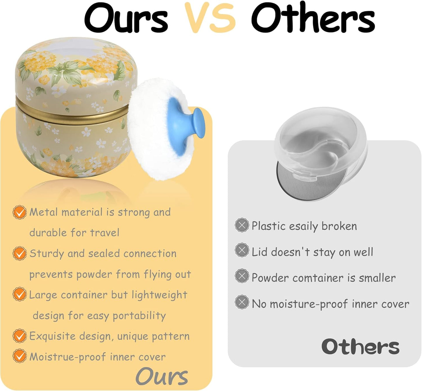 WEMEGA Body Powder Case with Powder Puff Powder Container Tea Box for Baby and Women Powder Puff and Powder Case for Travel (Yellow Flower1)