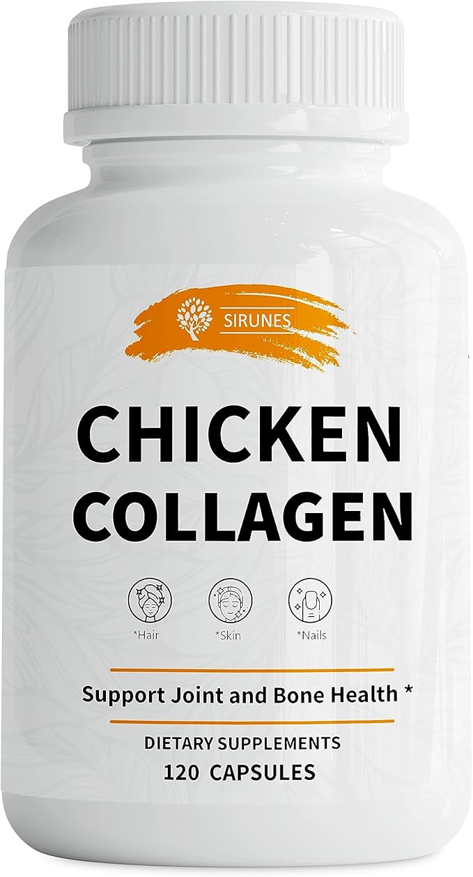SIRUNES Chicken Collagen Capsules - Type II Collagen Nutritional Supplement for Joint, Skin & Bone Support - Non-GMO, Anti-Aging Dietary Supplements with Hydrolyzed Collagen Peptides - 120 Capsules