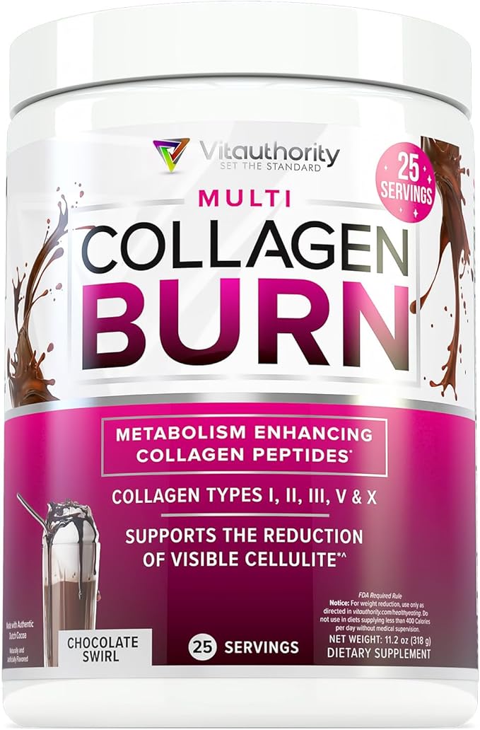 Vitauthority Collagen Peptides Powder Weight Loss | Collagen Supplements Hydrolyzed Beauty Complex | Multi Collagen for Women, Hair Skin Nails | Fat Burning Support | Chocolate Flavored 25 Servings