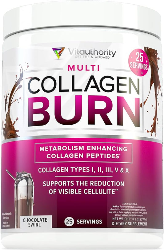 Vitauthority Collagen Peptides Powder Weight Loss | Collagen Supplements Hydrolyzed Beauty Complex | Multi Collagen for Women, Hair Skin Nails | Fat Burning Support | Chocolate Flavored 25 Servings