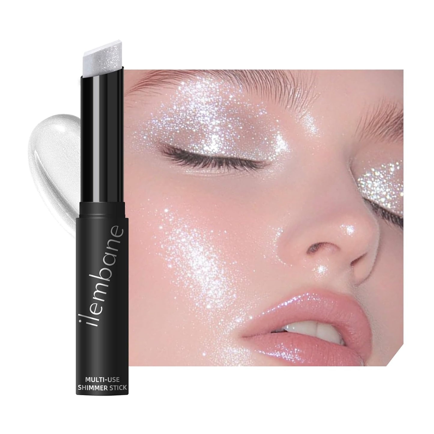 Shimmer Stick for Eyes, Lips, Face and Body Cream Highlight Eyeshadow, Multi-Use Diamond Like Shine, Moisturizing Formula Sheer Finish, Silver Undertone Frost Beam