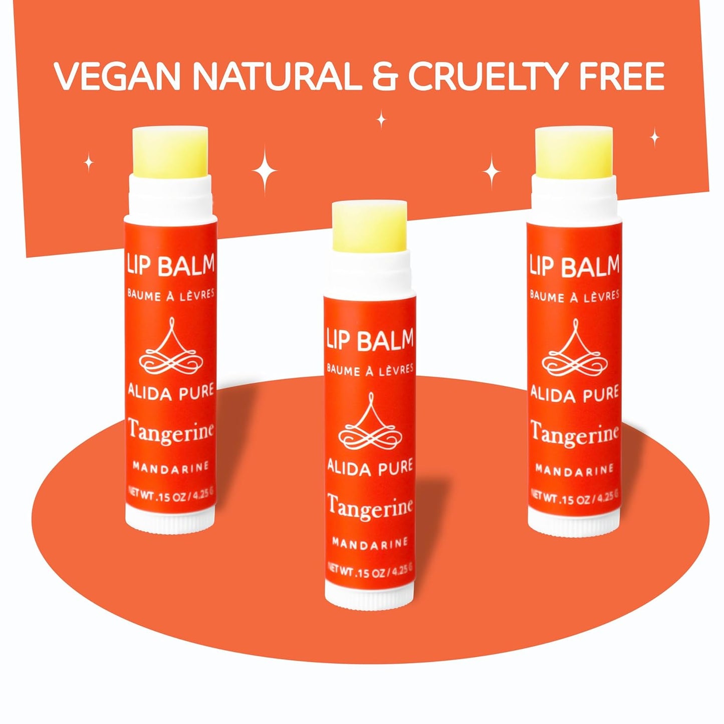 Tangerine Lip Balm, Vegan Set, Beeswax Free, with Organic Jojoba and Avocado Oil, Candelilla Wax, and Vitamin E, Natural Moisturizer For Dry, Chapped, or Cracked Lips, 3 Tube Set