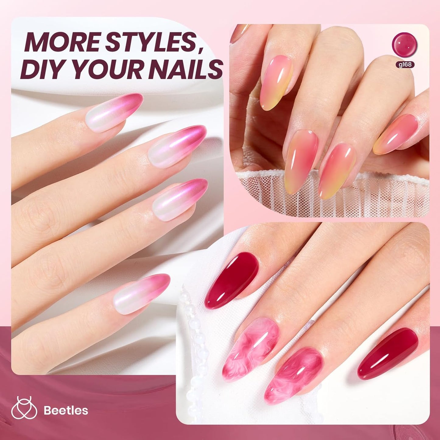 Beetles Burgundy Red Gel Nail Polish - 15ML Wine Red Neutral Cherry Color Jelly Fall Gel Polish Soak Off UV Translucent Effect Blushed Wine Series Manicure Gift for Women