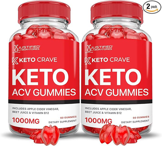 (2 Pack) Keto Crave Keto ACV Gummies Advanced Formula 1000MG Keto Crave Keto Gummies Apple Cider Vinegar Formulated with Pomegranate Beet Juice Powder B12 Vegan Non GMO 120 Gummys