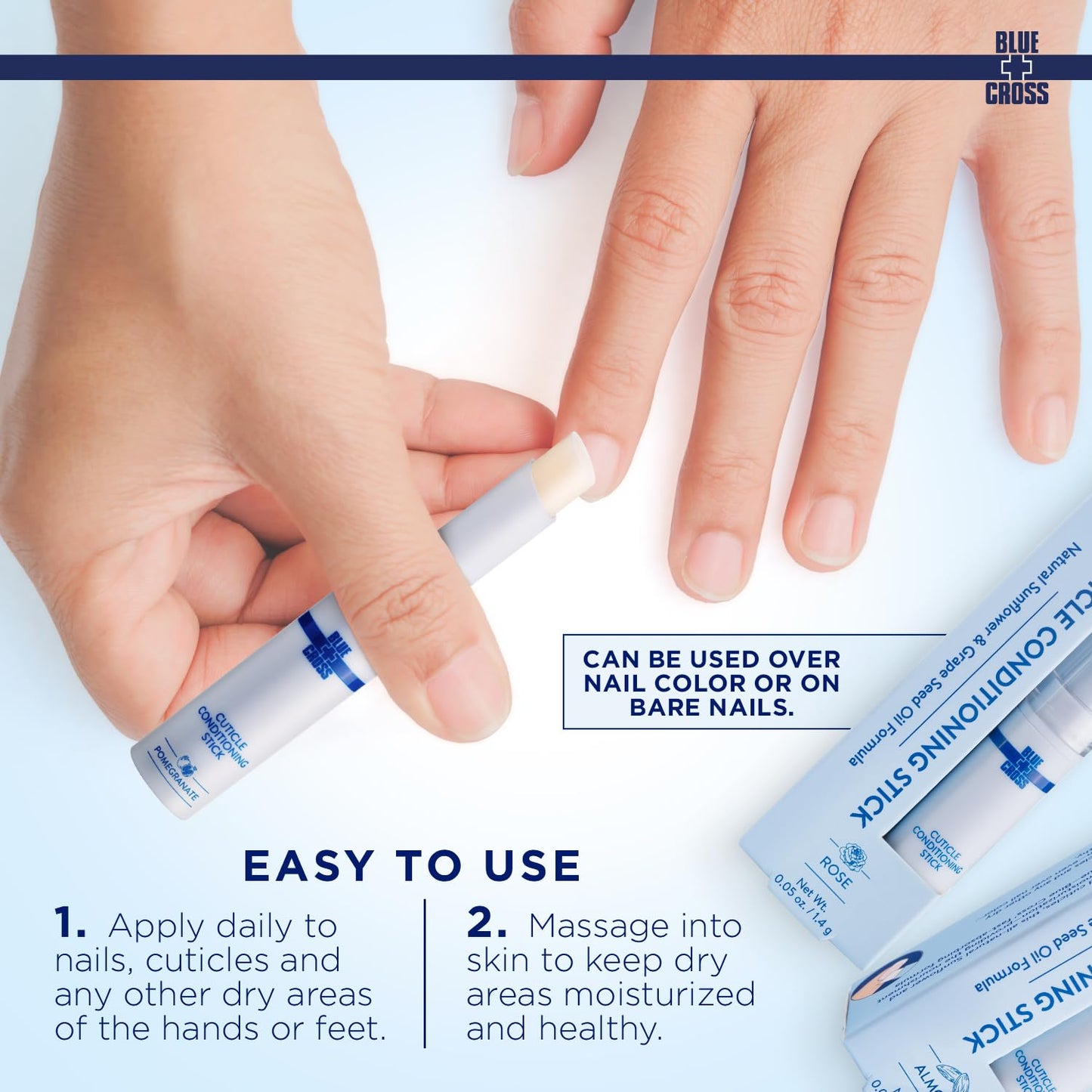 Blue Cross Cuticle Balm Conditioning Stick, Scented Cuticle Softener Oil Balm with Nourishing Sunflower & Grape Seed Oil, Professional Nail Care Supports Dry + Damaged Cuticles, 0.05oz, Pomegranate