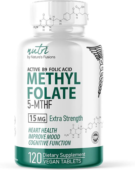 Nutri 5-MTHF L Methylfolate 15MG - 4 Month Supply, 120 Vegan Tablets - Methylated Folate Supplement - Cognitive Function, Heart Health, Prenatal Support - Methylated Folic Acid, MTHFR Supplement…