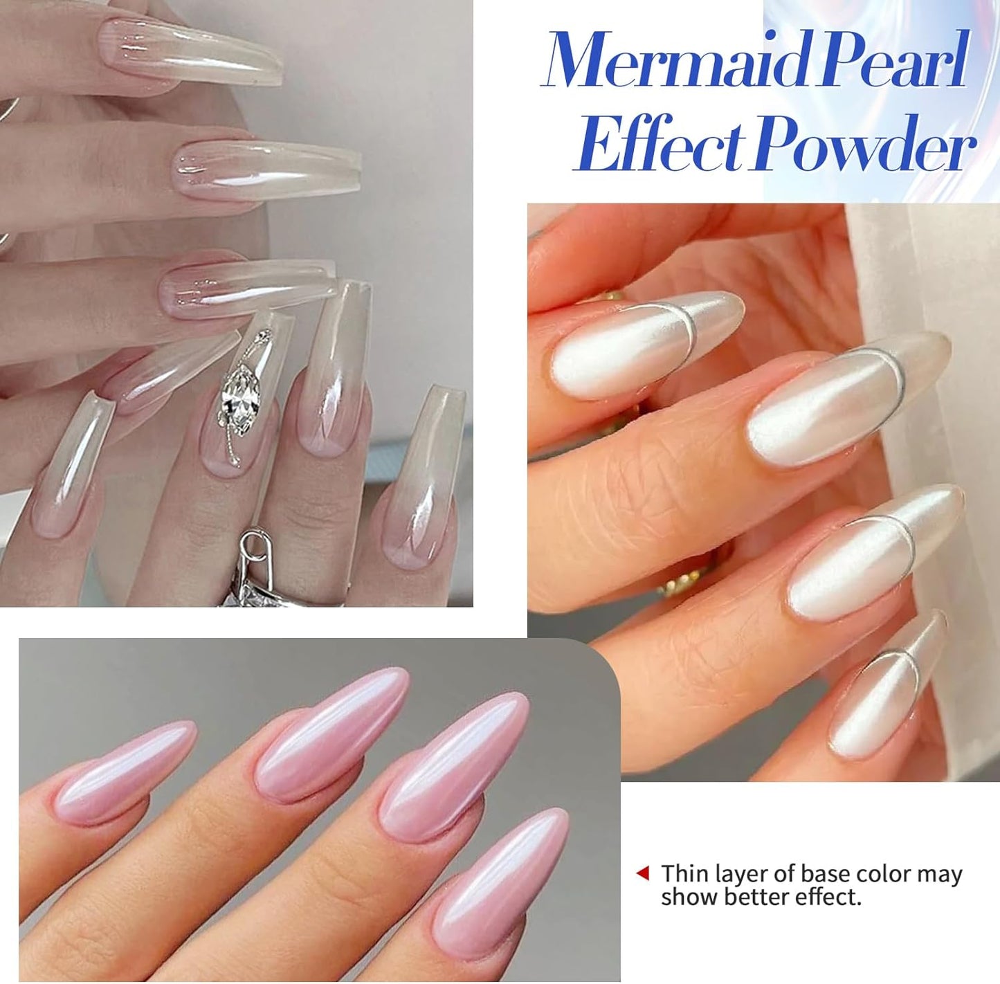 BORN PRETTY Chrome Nail Powder,White Pearl Metallic Mirror Holographic Chrome Powder for Nails,Pearl Glitter Pigment Dust Kit Nail Art Decoration Sets