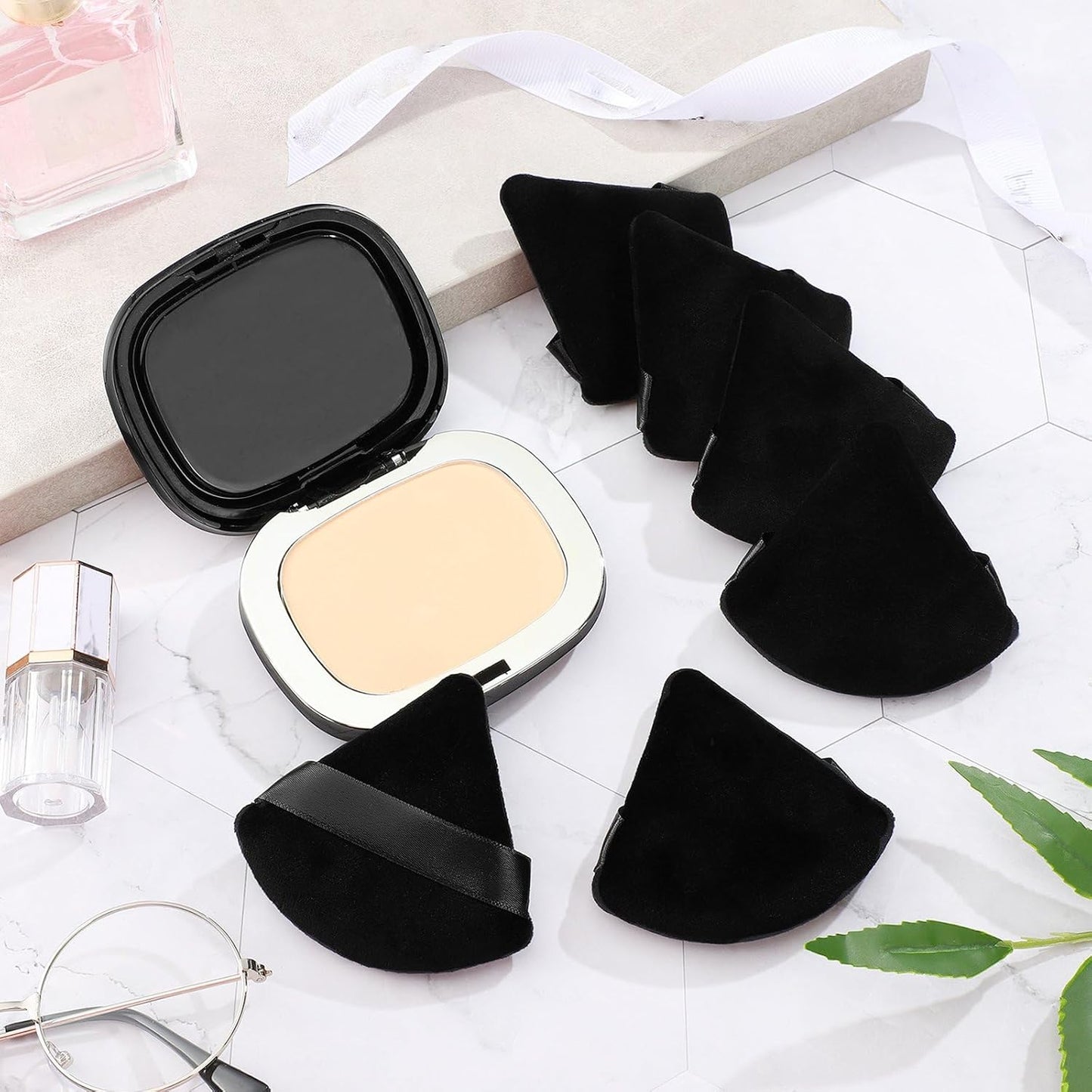Suclain 48 Pcs Velour Triangle Powder Puff Soft Velour Makeup Puff for Face Powder Makeup Triangle Sponges for Wet and Dry Cosmetic Foundation Loose Mineral Body Makeup Tool(Black)