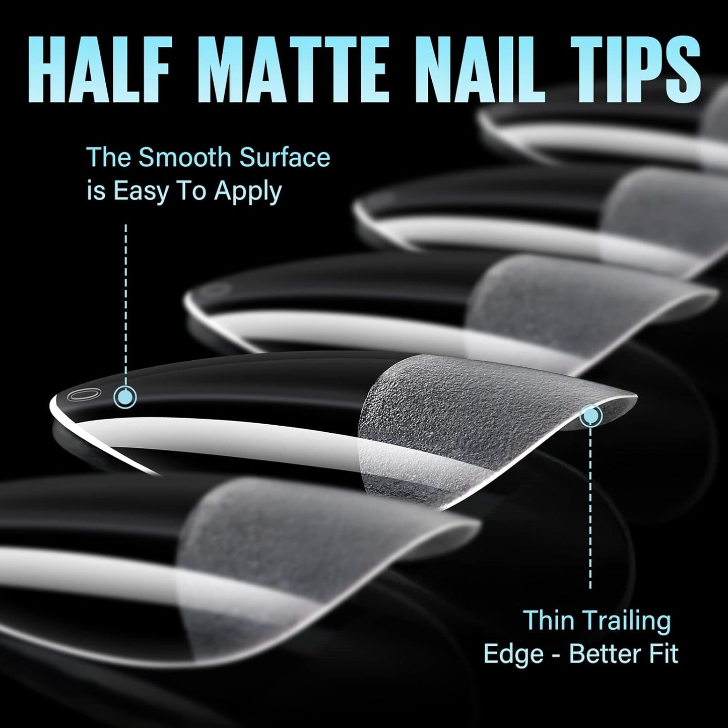 TOMICCA Medium Almond Nail Tips, 192Pcs 12 Sizes Acrylic Pre Buffed Medium Almond False Tips, Full Cover Half Matte Nails for Nail Art Extension Press on Nails