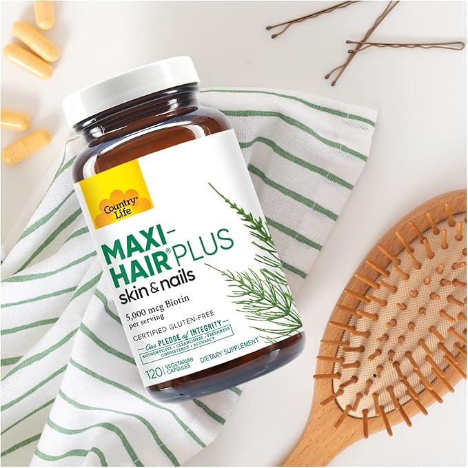 Country Life, Maxi-Hair Plus Biotin, Supports Healthy Hair, Skin and Nails, Daily Supplement, 120 ct