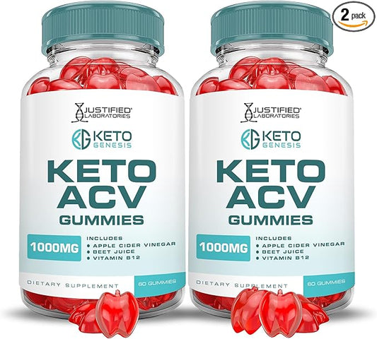 (2 Pack) Keto Genesis Keto ACV Gummies Advanced Formula 1000MG Keto Genesis Keto Gummies Apple Cider Vinegar Formulated with Pomegranate Beet Juice Powder B12 Vegan Non GMO 120 Gummys