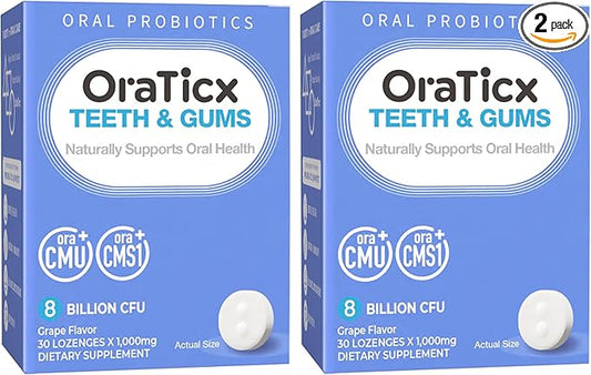 Teeth & Gums Dental Probiotic, Naturally Supports Oral Health and Immunity, Oral robiotics Supplement 8 Billion CFU, Grape Flavor, 30 Lozenges 2-Pack