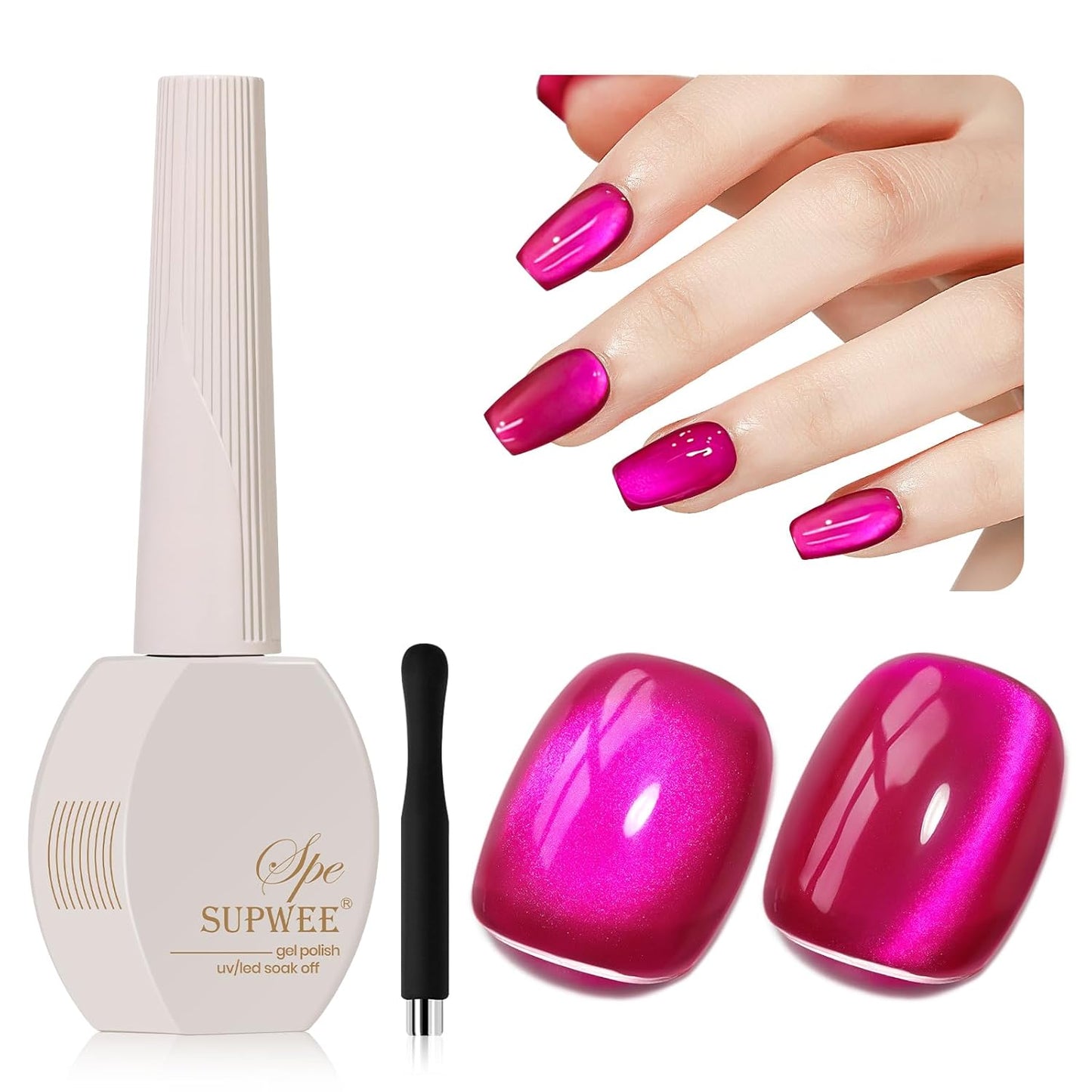Hot Pink Cat Eye Gel Polish, 15ML Glass Moonlight Cateye Gel Nail Polish Jelly Shimmer Glitter Effect Soak Off Salon DIY at Home