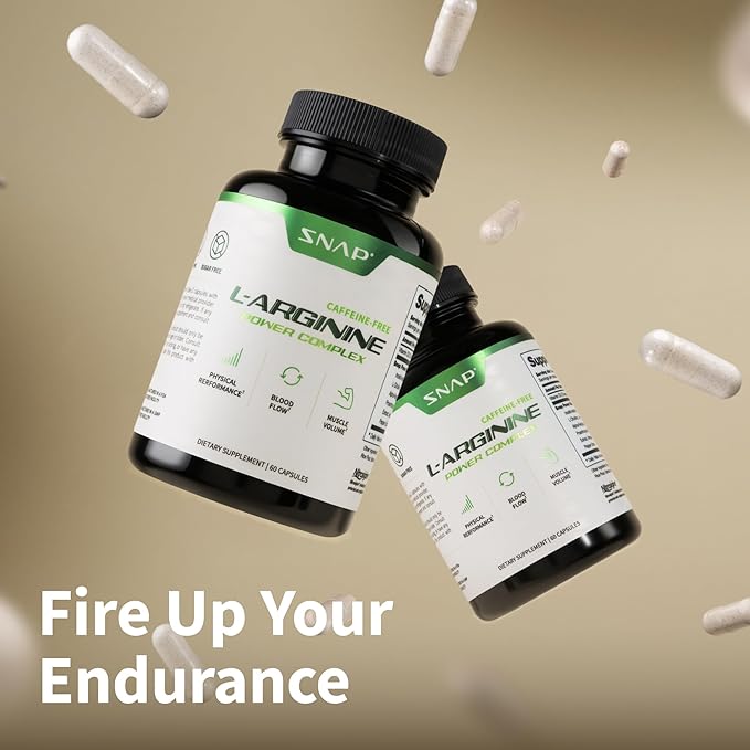 Snap L Arginine Capsules - Blood Circulation Supplements with Nitrosigine & L Citrulline for Natural Energy, Increase Blood Flow & Muscle Growth, Herbs for Cardio Health (60 Capsules)