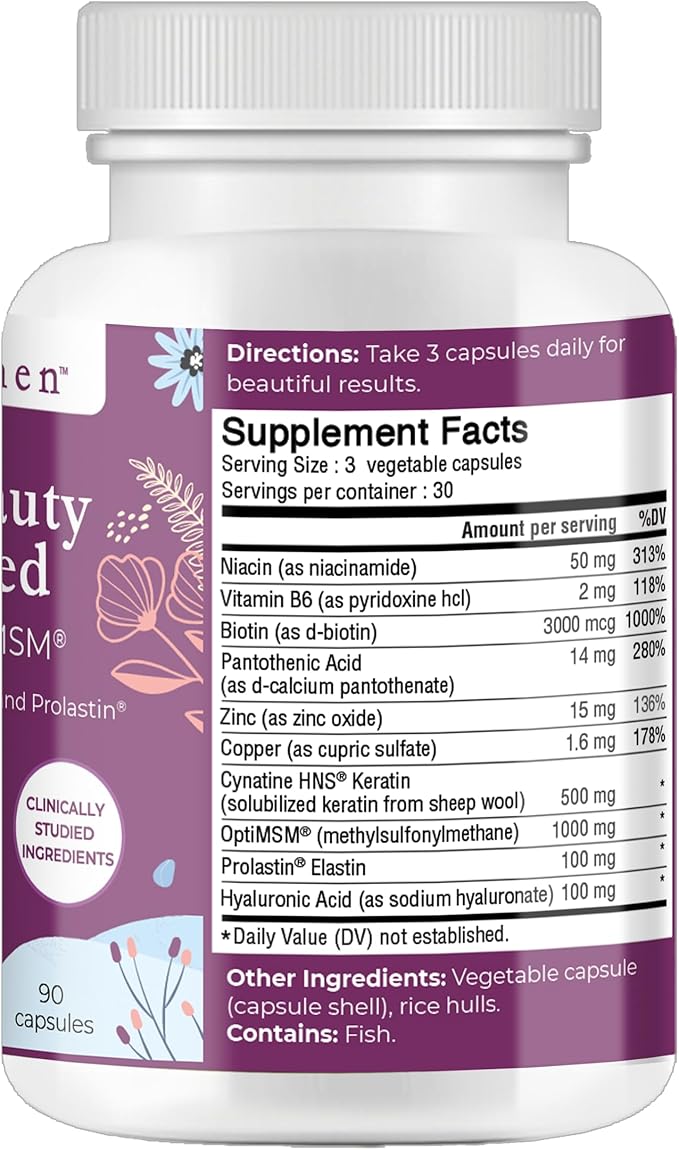 Body Kitchen Total Beauty Advanced, Contains Elastin, Keratin, Biotin and Hyaluronic Acid, Supports Hair Growth, Skin Renewal, Nail Strength, Veggie Caps, 90 Count