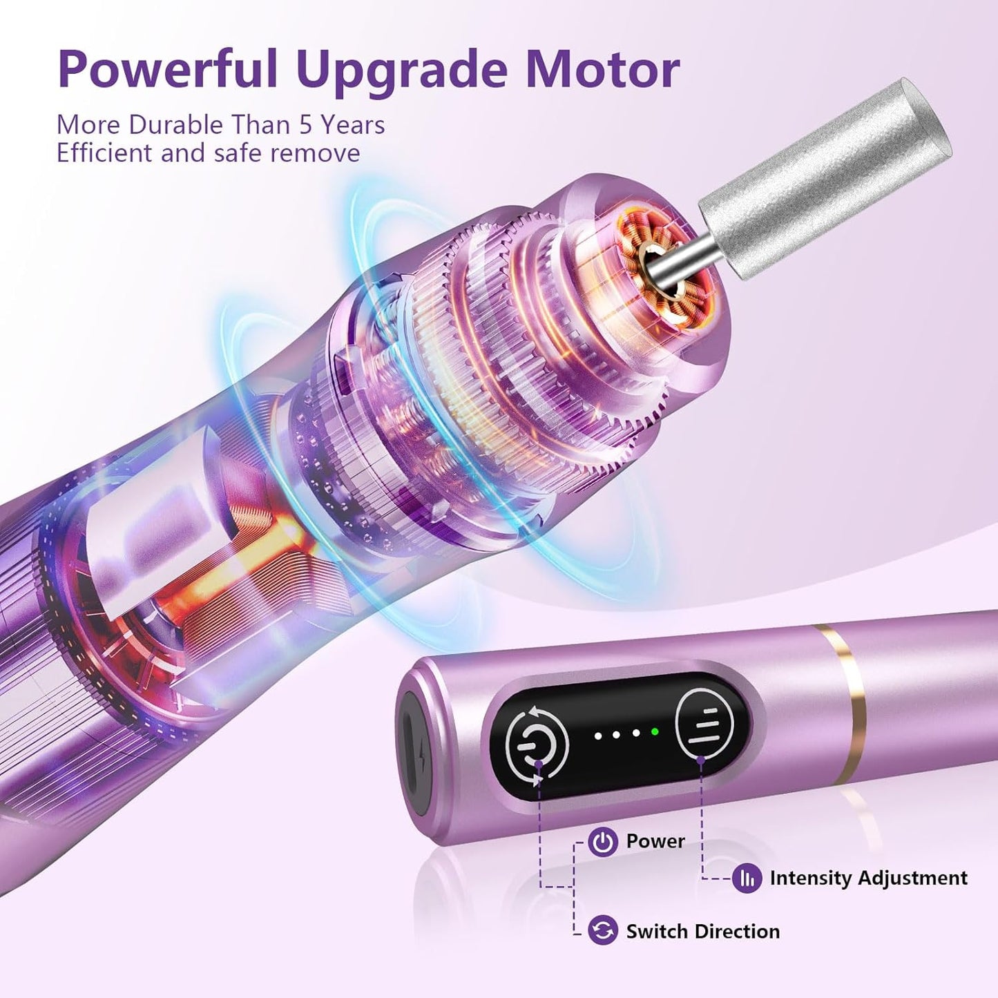 Cordless Nail Drill Electric Nail File Kit Rechargeable Professional Efile Nail Set, Portable Acrylic Gel Nail Polish Remover Machine Pedicure Manicure Tool, 11 Bits 56 Sanding Bands Salon Home