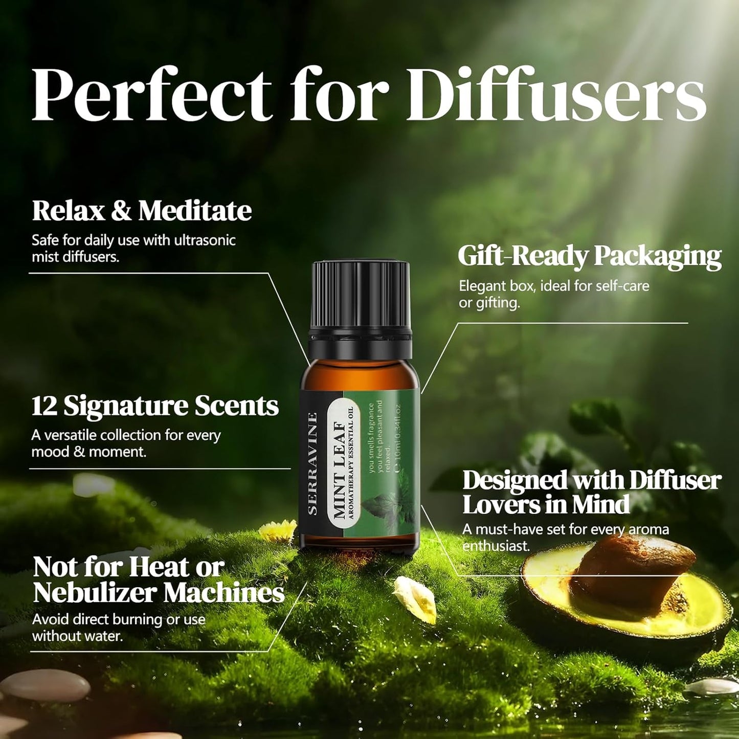 Perfect for Diffusers – 12 Natural Essential Oils Set with Gift Box & Bag | Lavender, Vanilla, Rose, Peppermint & More | Ideal for Aromatherapy, Relaxation & Home Use