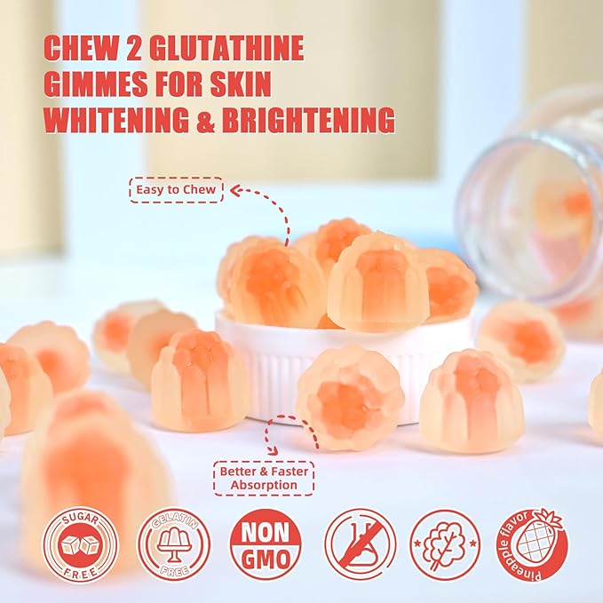 Glutathione Gummies for Skin Whitening - Glutathione 1000mg Supplement with Collagen Glow Gummies Sugar-Free Antioxidant Support for Women Skin Care Anti-Aging Immunity Pineapple Flavor 120ct