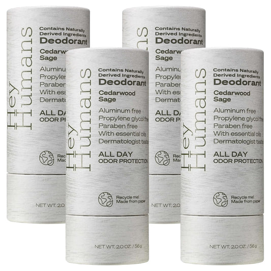 HEY HUMANS Aluminum Free Deodorant for Women and Men, Contains Naturally Derived Ingredients, All Day Odor Control, Refreshing Deodorant Essential Oils, Cedarwood Sage