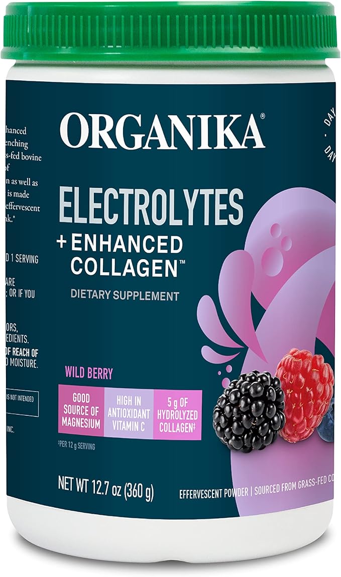 Organika Electrolytes + Enhanced Collagen- Wildberry Flavor- Sugar-Free Hydration + Protein 360 Gram - 30 Servings
