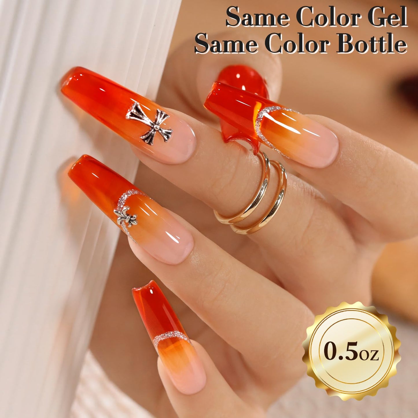 Double Rhythm 0.5 Oz Jelly Gel Polish Same Color Same Bottle Sheer Neutral Natural Light Milky Pastel 15ML Translucent Polish Art DIY at Home (Orange-A1635)
