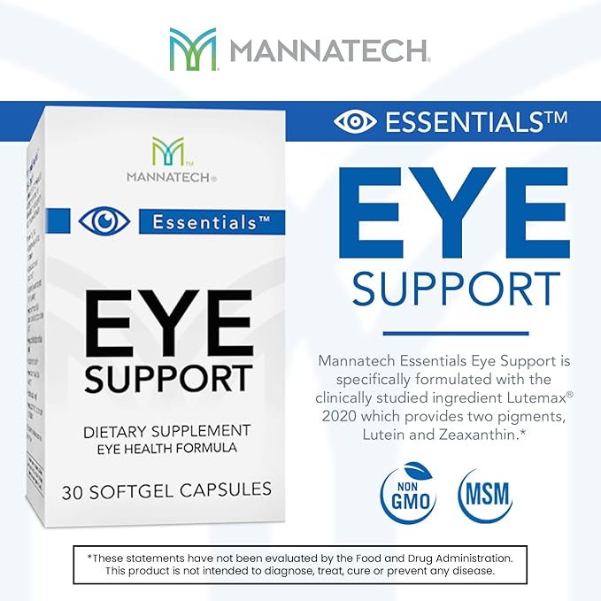 Mannatech Eye Care Supplement, Supports General Eye Health Sight Care Supplement w/Lutein & Zeaxanthin. Eye Support 30 Softgels.