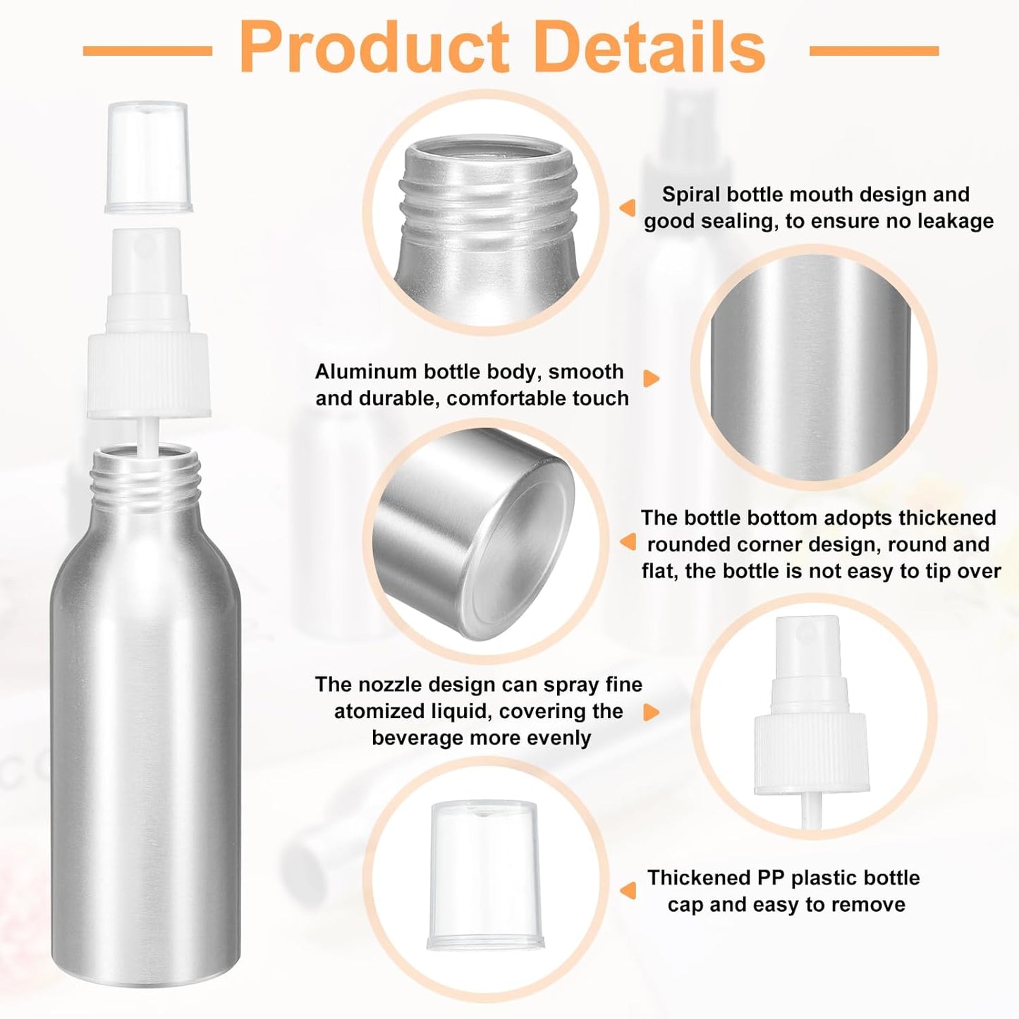 HARFINGTON Aluminum Fine Mist Spray Bottles 100ml/3.4oz Metal Small Liquid Alcohol Refillable Travel Container with White Plastic Nozzle Cap for Perfume Skincare Cosmetic Storage Bottle