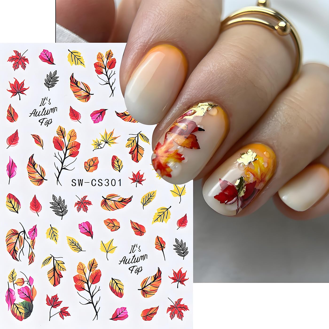 Fall Maple Leaves Nail Art Stickers for Thanksgiving, Fall Nail Art Decals 3D Self-Adhesive Leaf Flower Tree Nail Design 6Pcs Nail Art Supplies for Women Nail Decoration