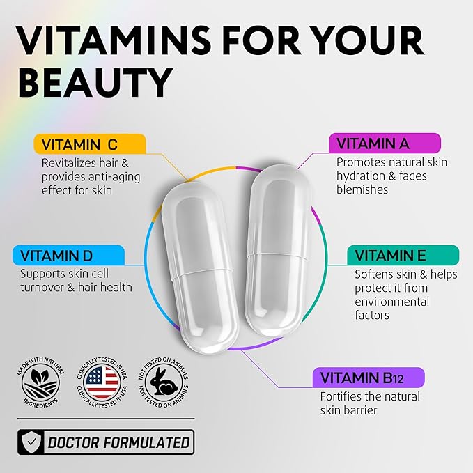 Biotin Supplement for Hair Growth - Biotin Vitamins & Keratin for Hair Loss & Thinning Hair - Hair Skin and Nails Vitamins for Women & Men - Healthy Hair Regrowth, Skin Glow & Nail Repair - 120 pcs