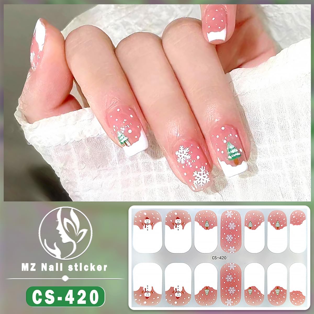4 Sheets Christmas Gel Nail Stickers Snowflakes Gel Nail Polish Strips Xmas Elk Glitter Self-Adhesive Design Cute Winter Stickers Reindeer Full Wrap Gel Nail Strips Stickers for Acrylic Manicure DIY