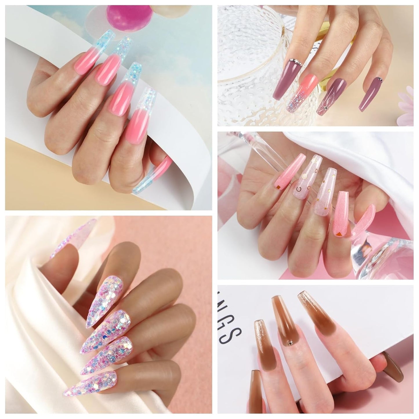 44PC Poly Nail Gel Kit with U V Lamp Starter Kit, 16ML 15 Colors Poly Extension Gel with Light Slip Solution Nail Rhinestones Glitter Decoration Powder Nail Art Kit for Beginners Gifts for Women