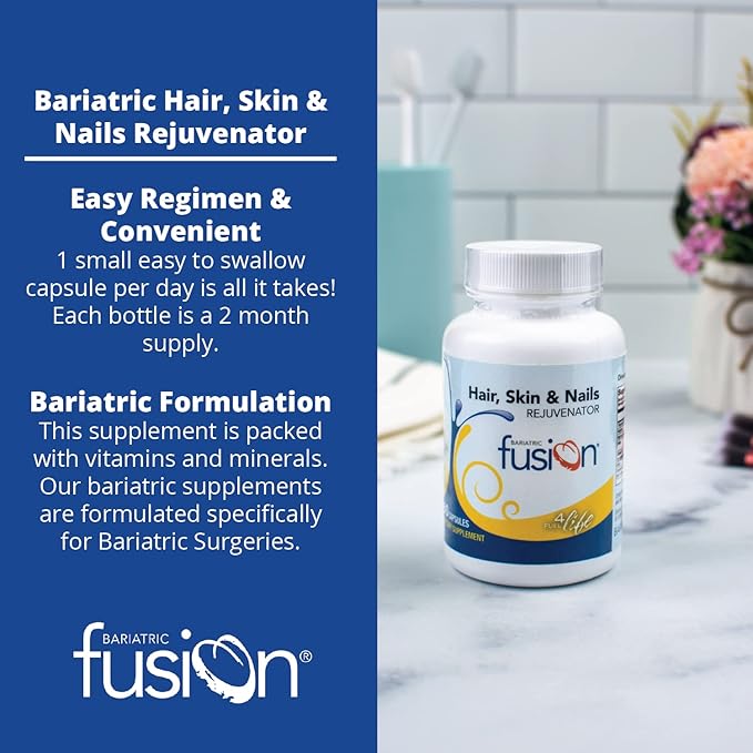 Bariatric Fusion ONE Per Day Bariatric Hair Skin and Nails Vitamins REJUVENATOR for Women | Bariatric Vitamin Vegan Supplement Includes Biotin, Vitamin B12, and B1 | Easy to Swallow | 60 Capsules