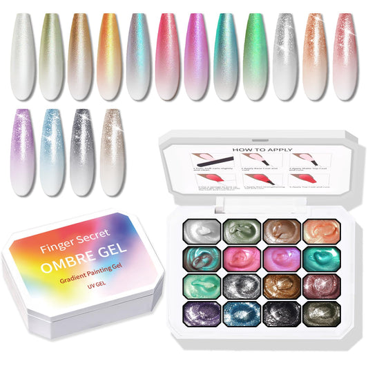 Sponge Pat Paint Nail Gel, Ombre Nails Gradient Gel Nail Blush Blooming Aura Nails Drawing Stripper Floral Painting DIY Nail Art, No Wipe, UV/LED Curing (16 Colors E)