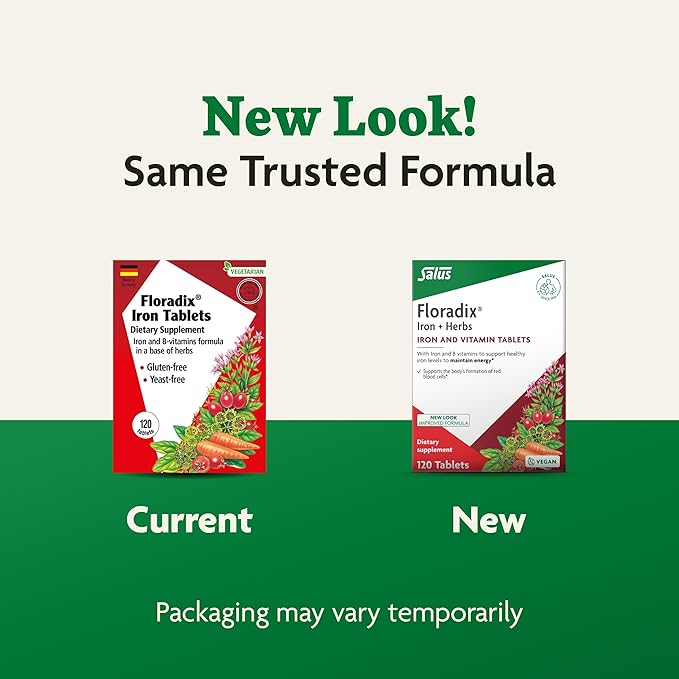 Floradix by Salus Iron Tablets - Energy Support Supplement for Men & Women - Natural Iron Supplement with B Vitamins & Vitamin C - Non-GMO, Vegetarian & Lactose-Free - 120 Tablets