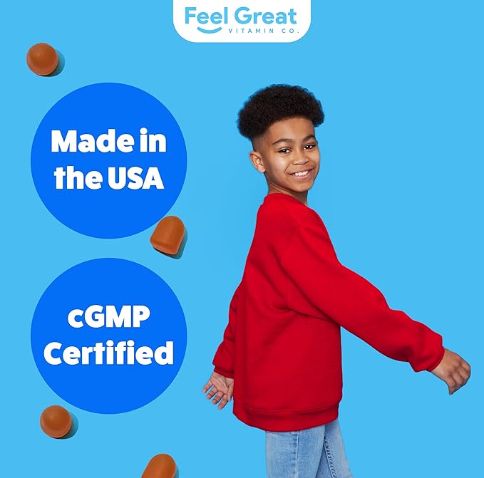 Feel Great Kids Multivitamin Gummies | Citrus & Strawberry Flavored Kids Gummies Multivitamins for Bone, Muscle & Immune Support | Chewable Vegetarian Gummy Vitamins | 45 Day Supply
