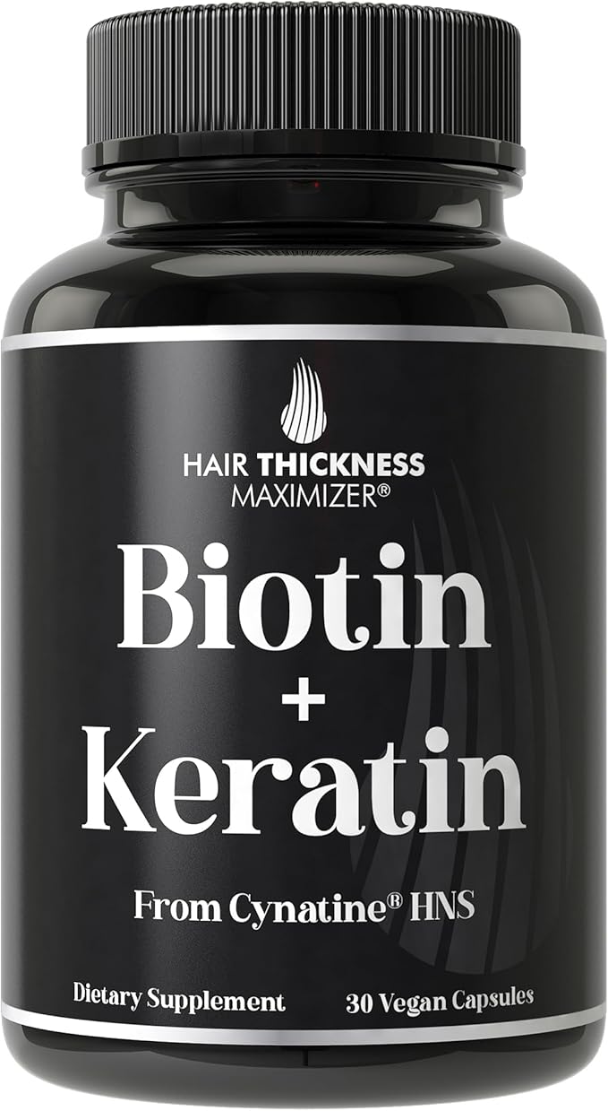 Biotin + Soluble Keratin - 10000mcg Biotin with Clinically Tested Cynatine Keratin - Biotin and Soluble Keratin Vitamins for Men and Women's Hair Growth - Vegan Keratin Supplement for Hair Growth
