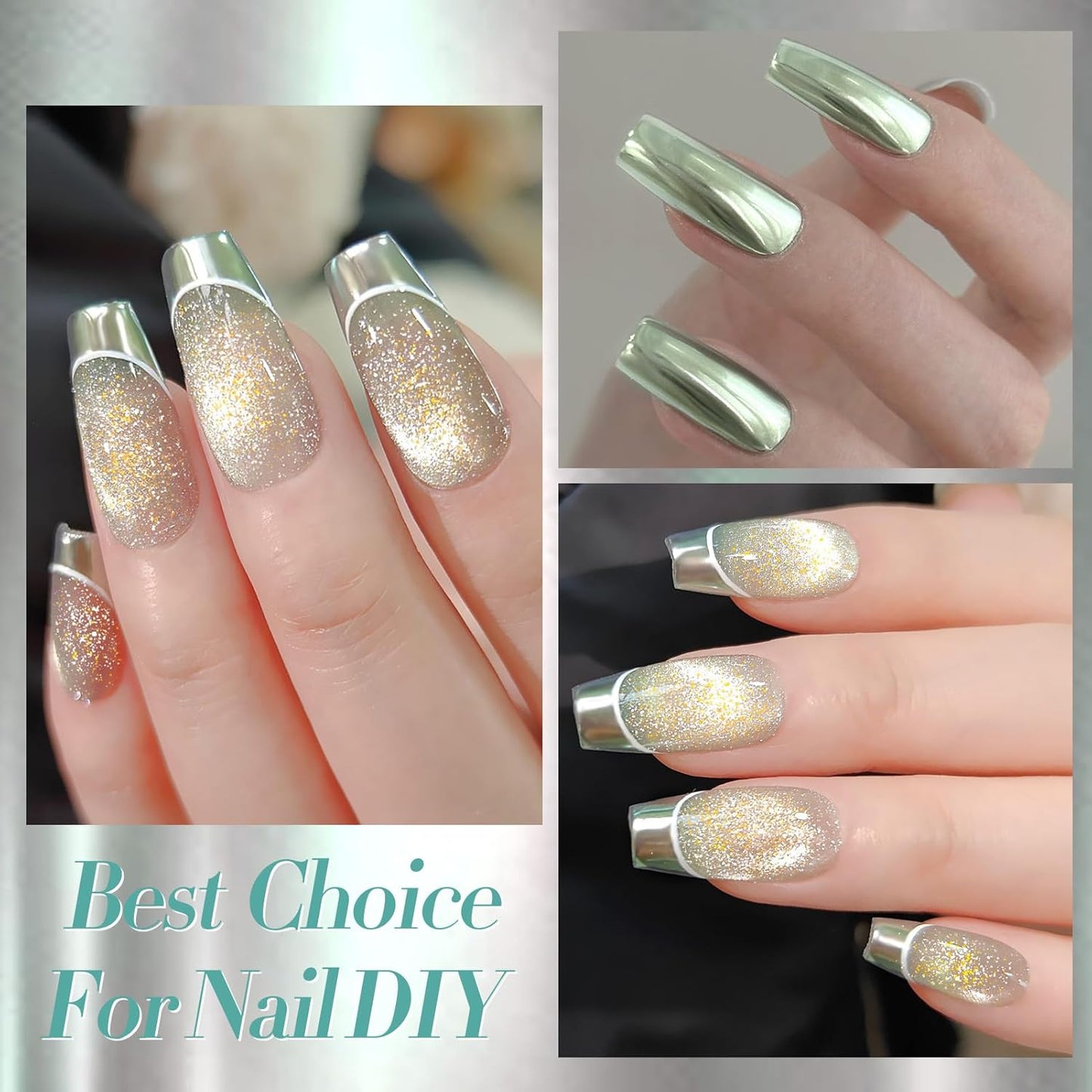 Born Pretty Green Chrome Nail Powder Super Glossy Mirror Effect Metallic Nail Powder Cat Magnetic Eye Nail Powder Nail Glitter Manicure Pigments for Nail Art Design