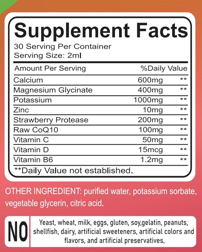 Calcium Magnesium Potassium Supplements,Magnesium Glycinate 400mg Zinc MultiVitamin Drops Calcium Magnesium Supplement High Absorption Vegan Non GMO (60ml/Strawberry Flavor)